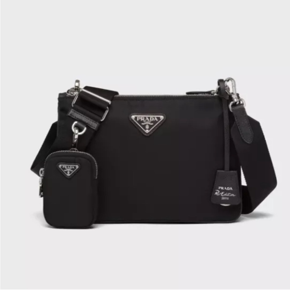 Prada Re-Edition 2000 Black Re-Nylon Tessuto and Saffiano Leather Shoulder Bag